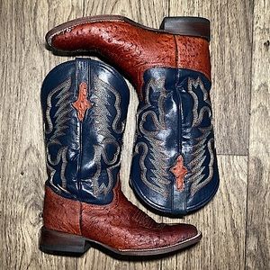 Ferrini Men's Smooth Ostrich Square Toe Cognac Western Boot 9.5 Wide